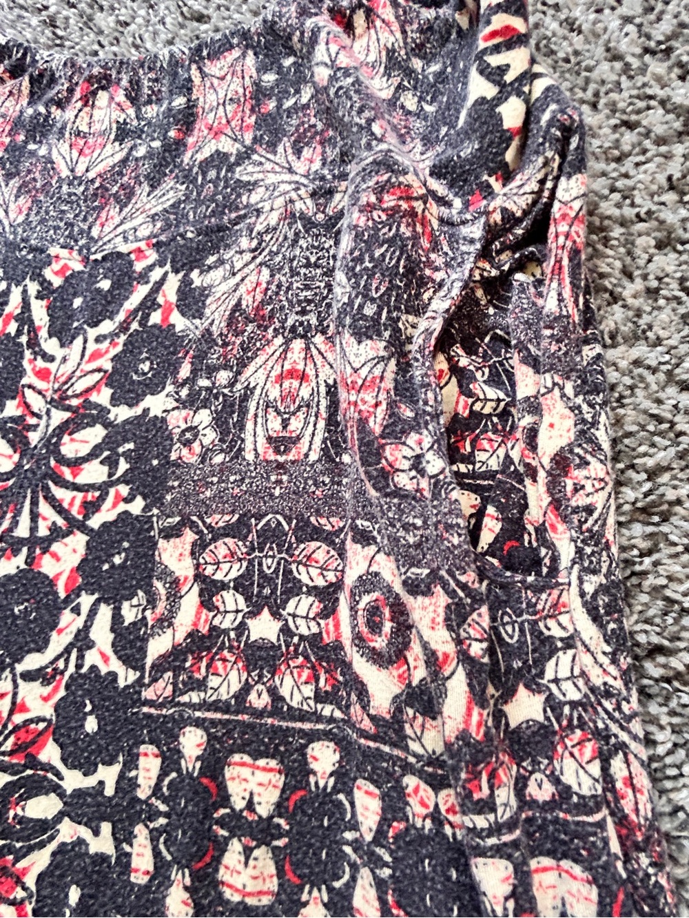 Free People Black Floral Wide-Leg Pants with Red and Cream Accents - Picture 2 of 7